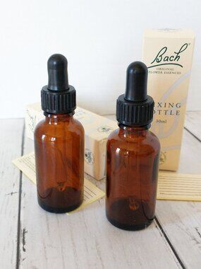 Bach Flowers 2 Pack Empty Mixing Bottles New 30ml Amber Glass with Dropper Cap